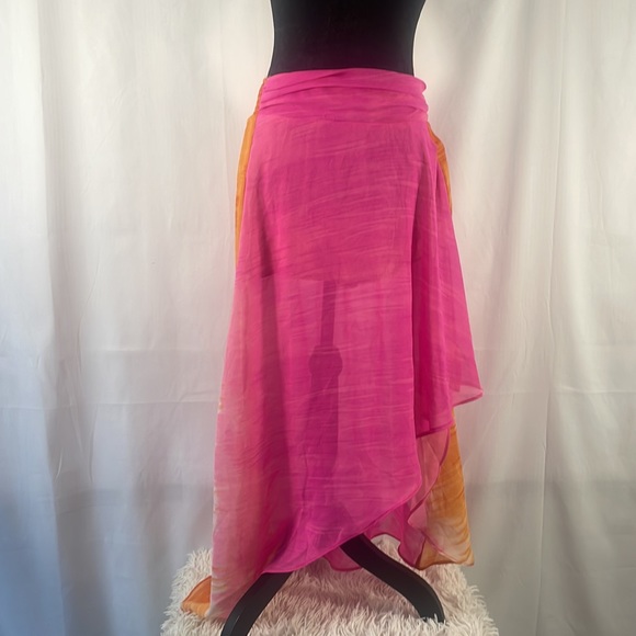 Arden B high low long skirt hot pink, orange elastic waist lined, large - Picture 9 of 9